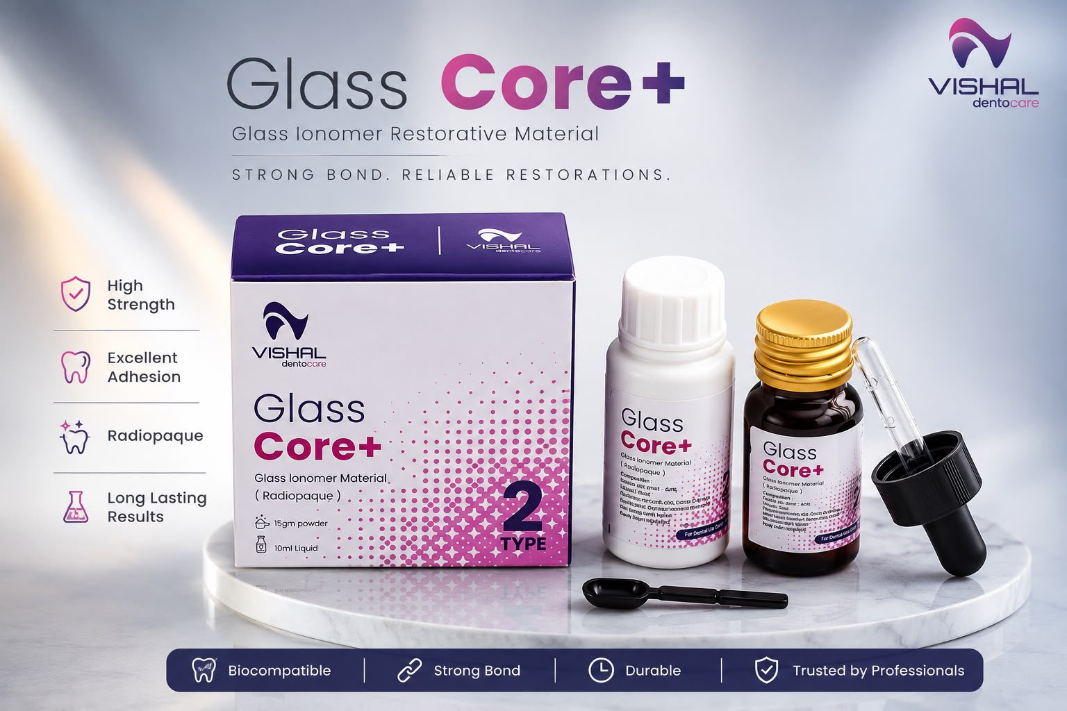 Glass Ionomer Restorative Material (Radiopaque) Glass Core+ Type 2
