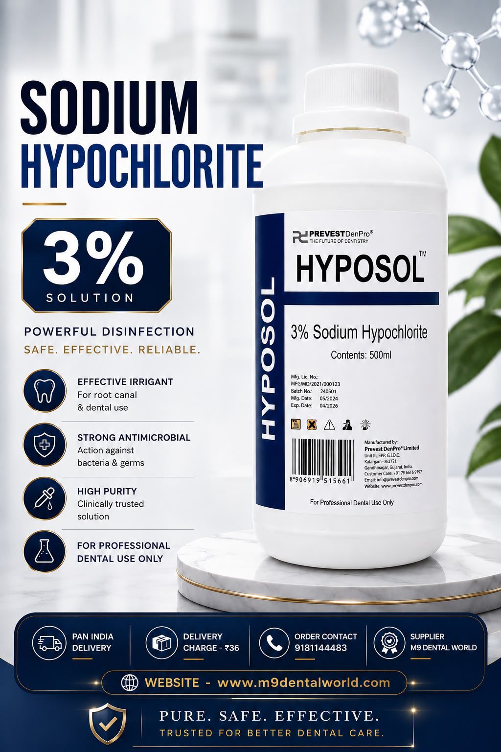 HYPOSOL 3% Sodium Hypochlorite Solution 500ml