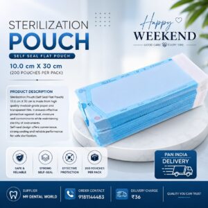 Sterilization Pouch Self Seal Flat Pouch 10 cm × 30 cm (200 Pouches/Pack)
