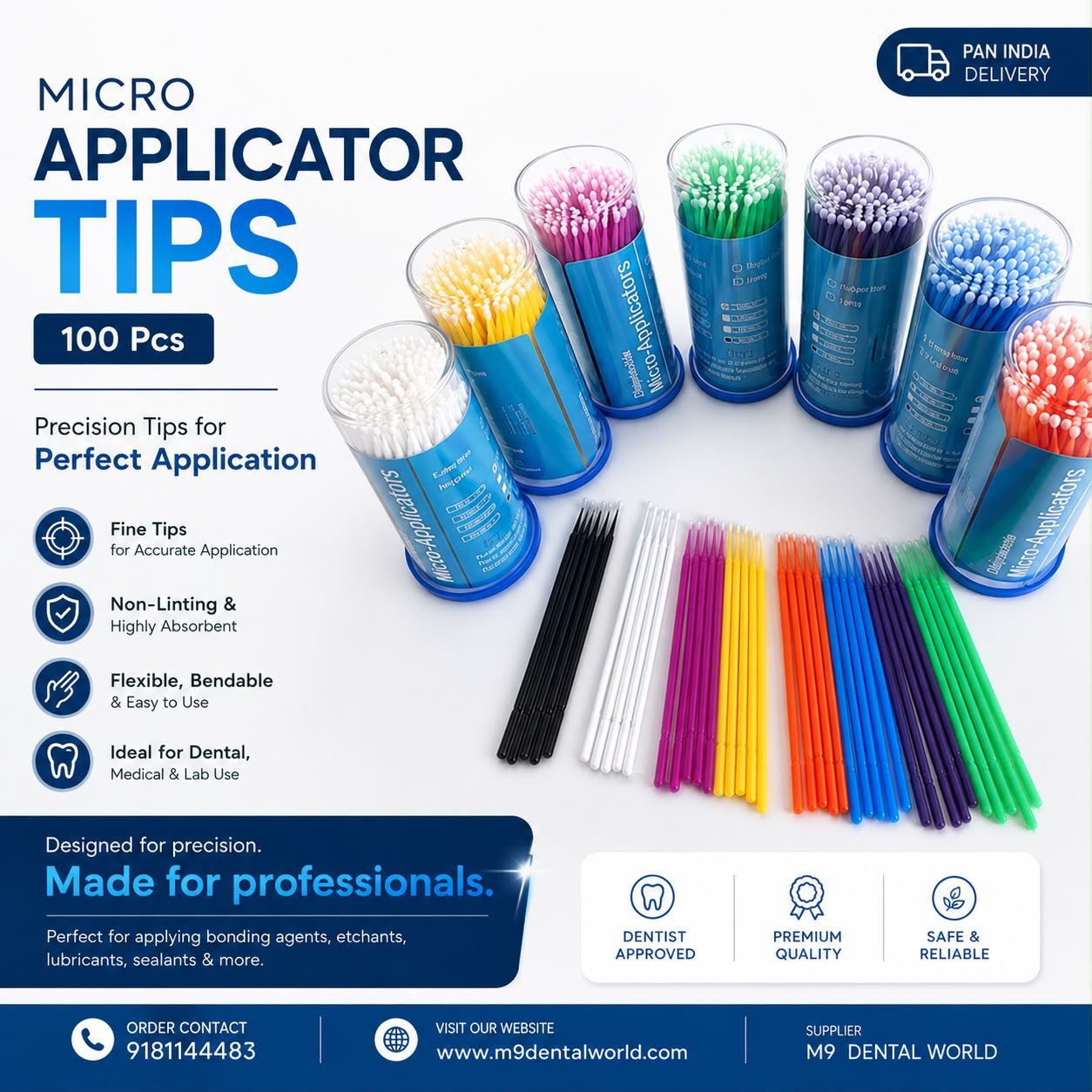 Micro Applicator Tips 100 Pcs – Dental Disposable Applicator Brushes