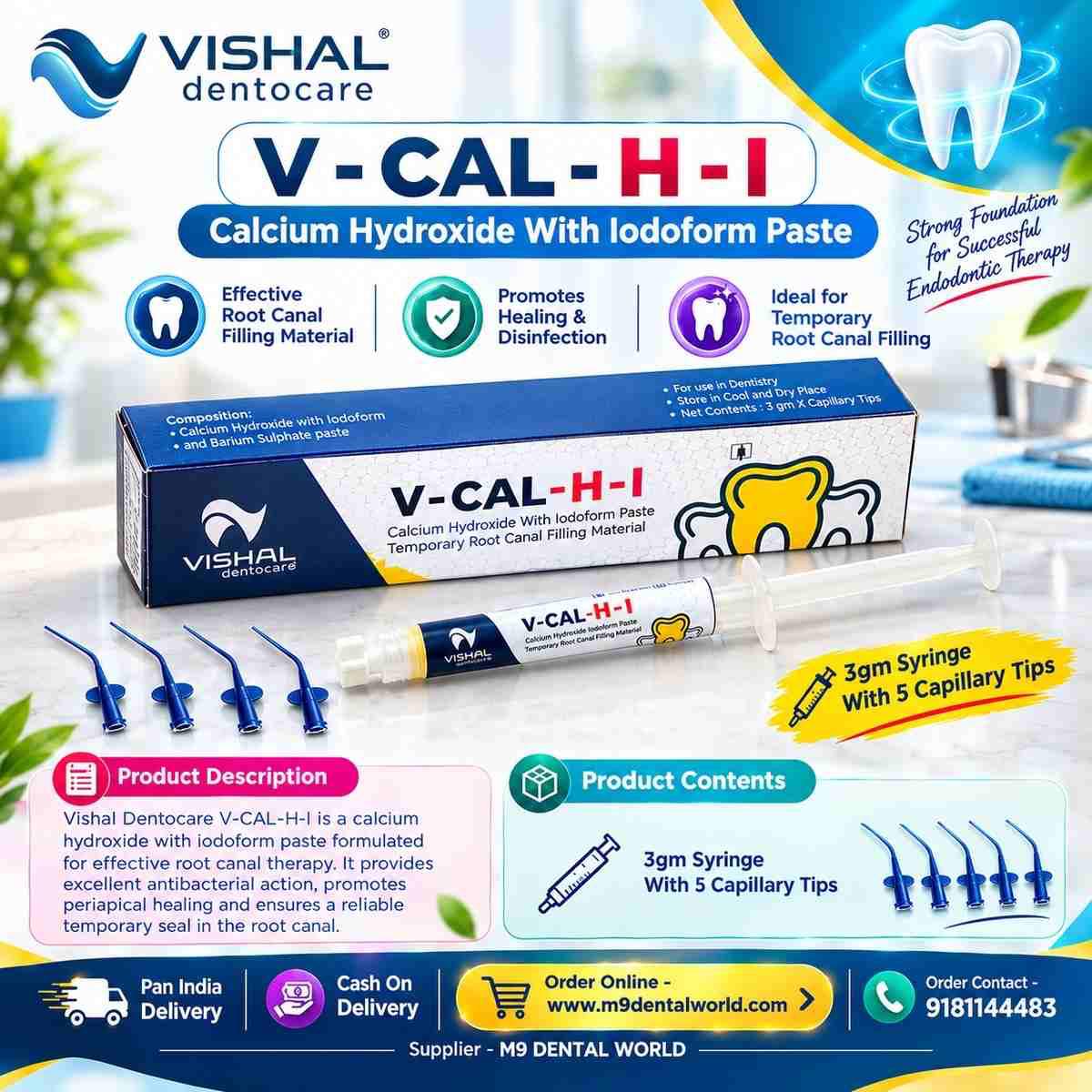Vishal Dentocare V-CAL-H-I Calcium Hydroxide Iodoform Paste – Temporary Root Canal Filling Material (3g)