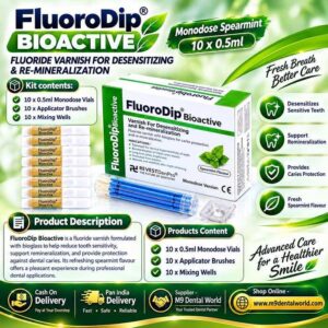 Prevest DenPro FluoroDip Bioactive Fluoride Varnish 10 × 0.5ml Monodose – Spearmint Flavour