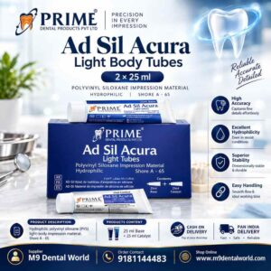 Prime Dental Ad-Sil Acura Light Body Tubes 2 × 25ml – Hydrophilic PVS Impression Material